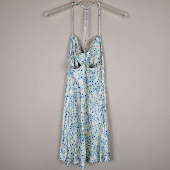 Zara S Structured Floral Mini Slip Dress Cowl Neck Strappy Racerback Ivory Blue - Picture 5 of 12
